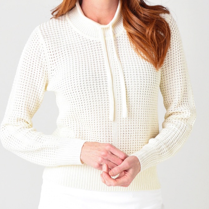 Peter Millar Ivory Waffle Stitch Popover Silk Blend Sweater | Nwt Size Small
